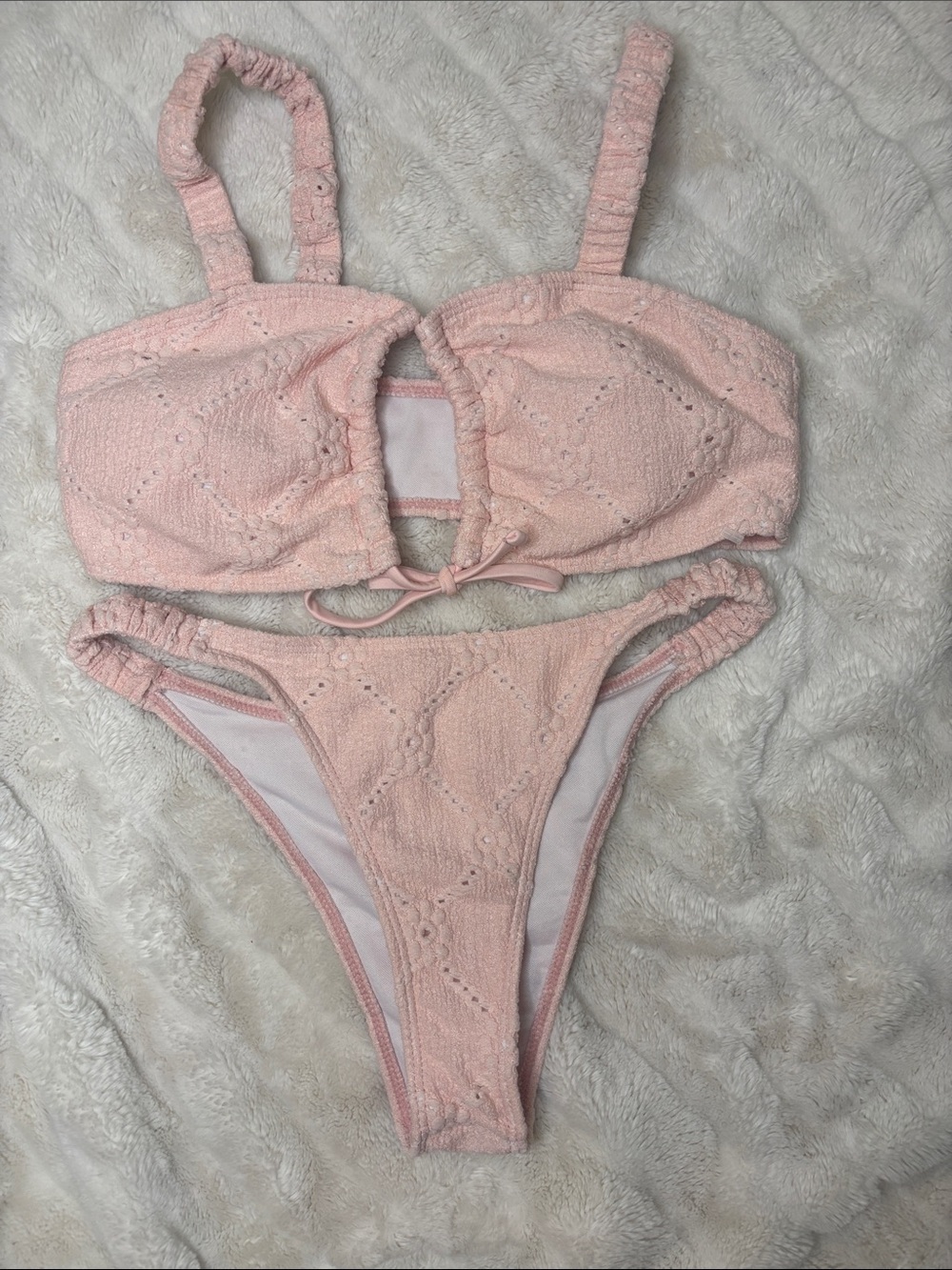 Pink Lace-Look Two-Piece Bikini Set